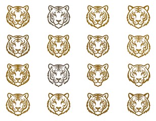 Tiger head illustrations in various shades of gold/brown