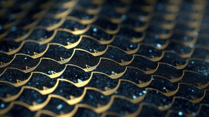 Gilded Dragon Scales Glimmering with Ethereal Blue Specks in Macro Detail.