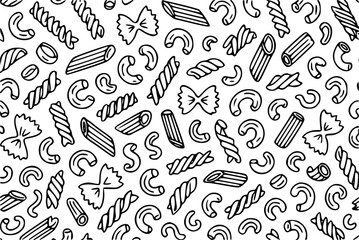 Pattern of pasta of different shapes and lengths