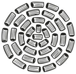 The cylindrical pasta lies in a circle shape