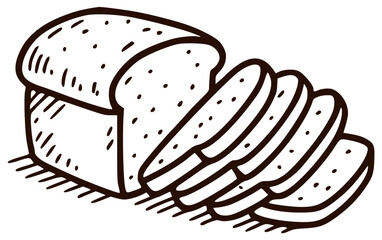 Sliced ​​loaf of bread into pieces. Vector products in doodle style