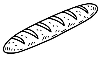 Ruddy baguette with crust. Vector food and pastries in doodle style