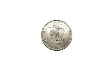 Collection of Portugal's escudo coin showcasing historical ship design from 1972