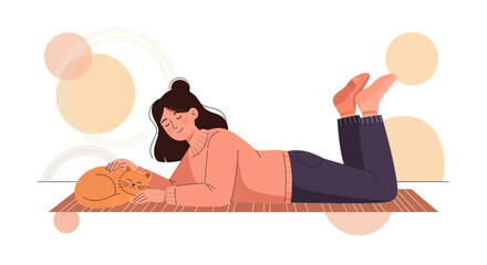 Obraz premium Woman Relaxing With Her Cat in a Peaceful Moment of Comfort and Contentment