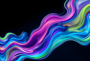 Multicolor Abstract Fluid Waves with Bright Flowing Lines on Dark Background Vibrant Digital Composition Featuring Seamless Motion and Energetic Color Blend Ideal for Creative Visuals, Motion Graphics