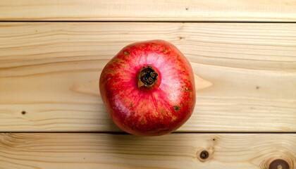 Single pomegranate on light wood planks