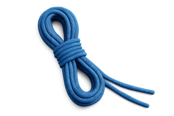 Blue climbing rope coiled and ready for adventure on transparent background