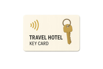 Hotel key card with gold key and transparent background