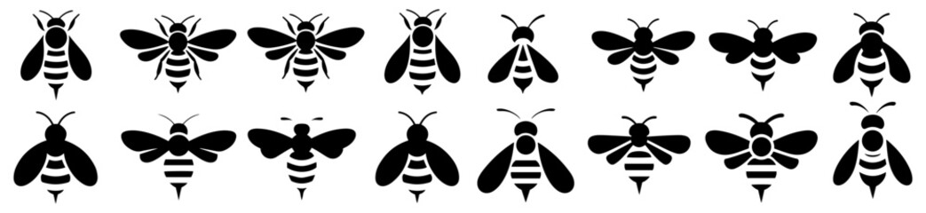 bee silhouette icon set with flying insect