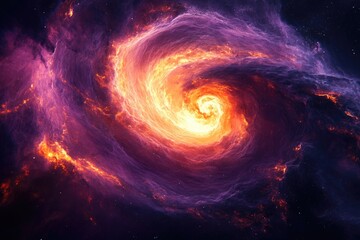 Obraz premium Fiery cosmic swirl, nebula in shades of purple and orange, swirling energy in space.