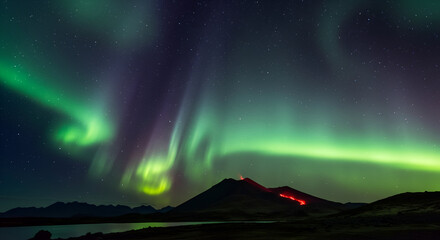 Volcanic Landscape Aurora Night