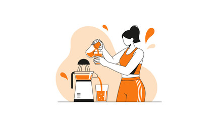 Fototapeta premium Woman Preparing Fresh Juice Using A Juicer For A Healthy Lifestyle And Wellness
