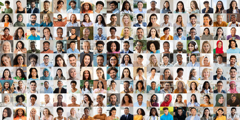 A vibrant collage featuring diverse individuals expressing joy and connection. Each portrait...