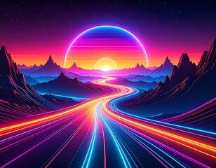 Colorful, futuristic highway scene