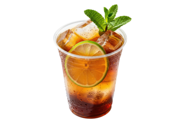 tropical mai tai cocktail with lime and mint in a to-go cup