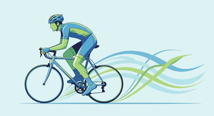 Obraz premium Dynamic Cyclist Speeding Along a Textured Trail Depicted in Vibrant Vector Graphics