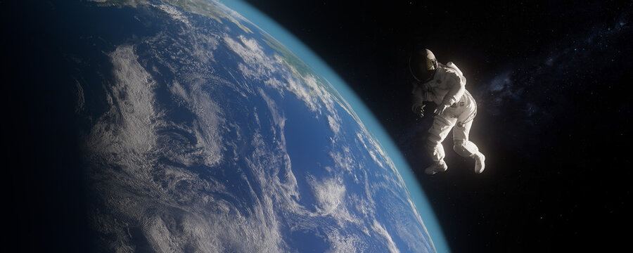3D Astronaut Floating Above Earth