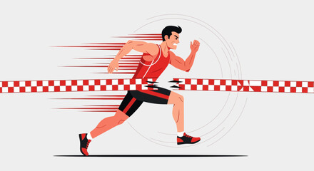 Dynamic Runner Crushing The Finish, Achieving Victory, Reaching The Goal, Illustrative Sprint