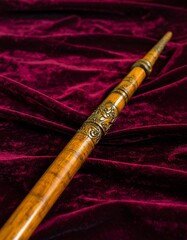 Ornate walking stick on maroon velvet