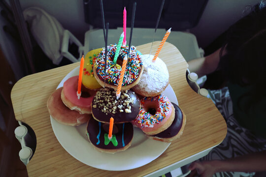 Birthday cake made of doughnut
