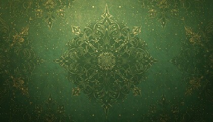 Ornate green backdrop with gold detailing