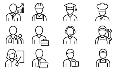 Fototapeta premium Different professions illustrated through minimalist icons showcasing diverse careers in a modern workplace setting
