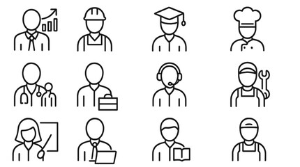 Various professionals showcase their roles in diverse fields with simple icons representing occupations