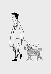 man and dog illustration 