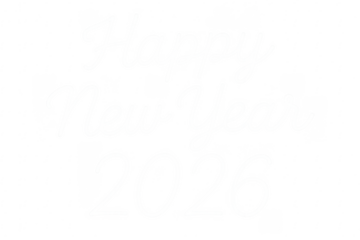 Happy new year 2026 cursive white lettering on transparent background