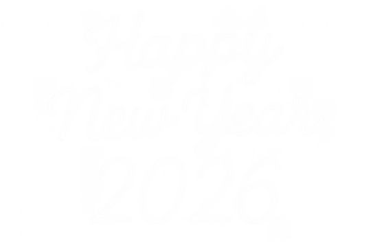 Happy new year 2026 cursive white lettering on transparent background