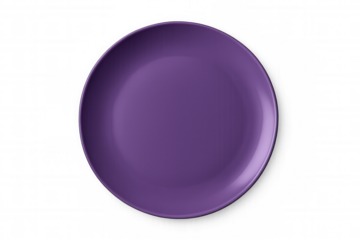 Round purple plate isolated on a transparent background, ideal for showcasing food in digital art and designs