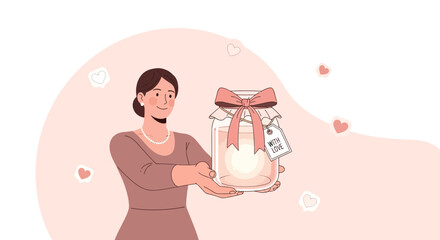 Elegant Woman Presenting a Gift of Affection, Wrapped with Care and Adoration Symbolizing Love