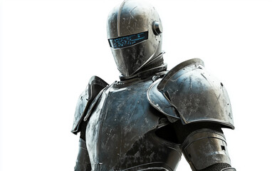 Naklejka premium Ancient knight armor combined with modern touchscreen technology concept isolated on transparent background PNG