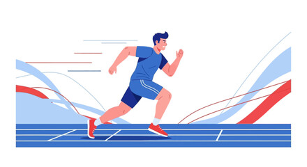 Fototapeta premium Energetic Illustrated Athlete Sprinting on Track Achieving Speed and Determination