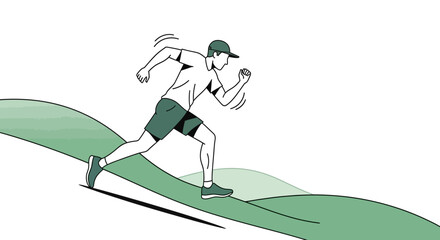 Energetic Runner Ascending Hillside: Minimalist Depiction of Exercise and Physical Activity