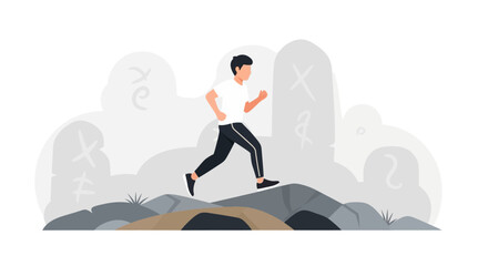 Energetic Runner Exercising Outdoors Amidst Symbolism And Natural Landscapes Elements