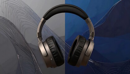Over-ear headphones presented against abstract backgrounds