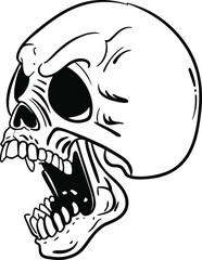 Flat Isometric Angry Horror Skull Head Side View with Open Mouth  Artwork