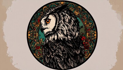 Owl in ornate circle design