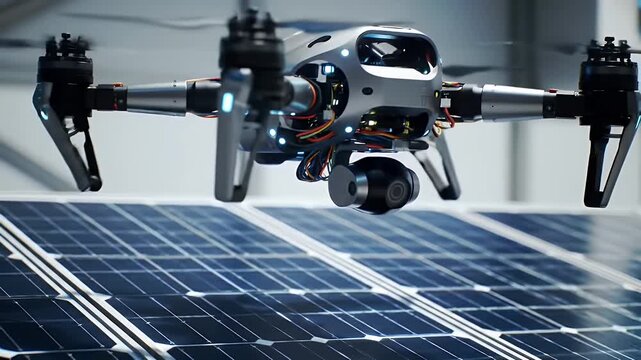 Drone over Solar Panels. - Powered by Adobe
