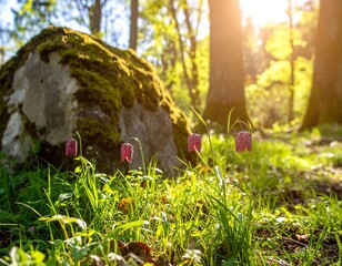 Forest floor with spring flowers