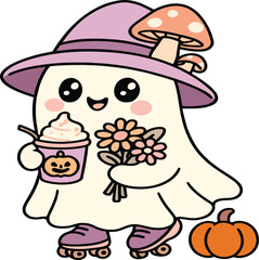 Cute Ghost Halloween Typography Vector T-Shirt Design