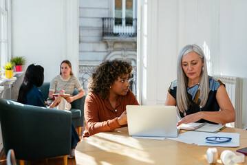 Group of female entrepreneurs in a coworking office
