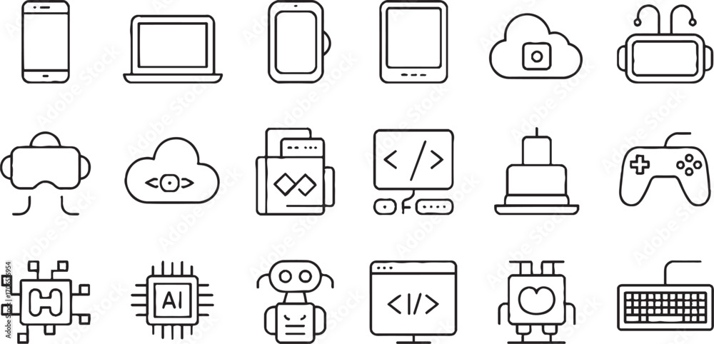 Wall mural technology icons digital devices cloud computing artificial intelligence and gaming vector