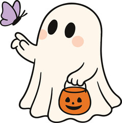 Cute Ghost Halloween Typography Vector T-Shirt Design