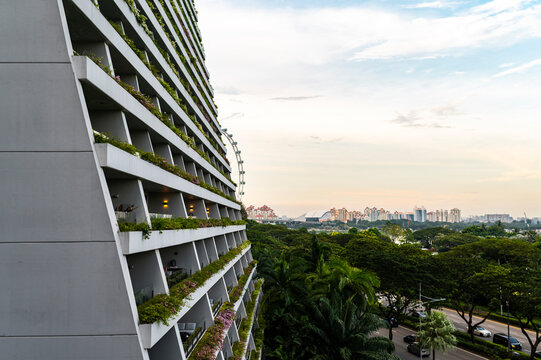Vertical garden balconies on modern eco-friendly building