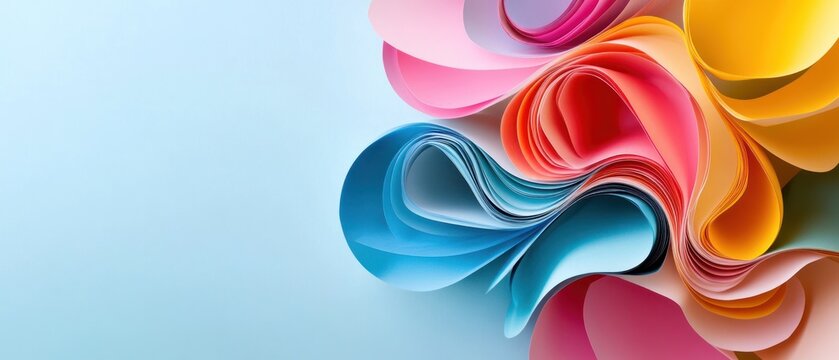 Vibrant swirls of colorful paper abstract background design