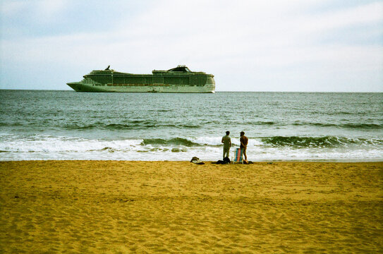 Cruise Ship Passing Punta del Este Shoreline