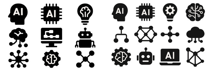 Diverse collection of artificial intelligence and technology icons representing innovation and creativity
