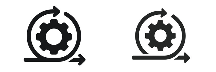 Circular gears demonstrating the concept of motion and processes in technology and engineering with arrows indicating directions